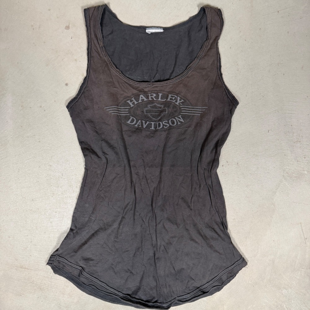 90s Harley Davidson Woodstock Illinois Faded Black Graphic Tank Top Women Small